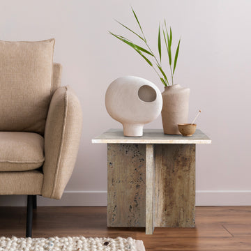 Cecil 14" Contemporary Natural Marble Handmade T-Shaped End Table - JONATHAN Y
